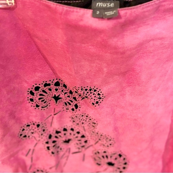 Vintage Purple Pink Leather Skirt with black cutout floral design - Picture 10 of 11